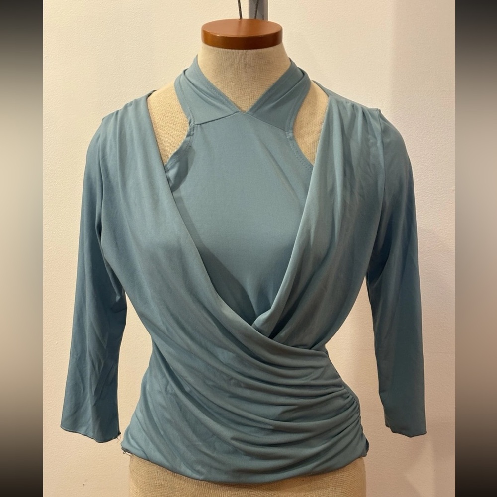BYER CALIFORNIA: VINTAGE Y2K Halter Cowl neck Ballet Blouse SZ. S/M (BABY BLUE)